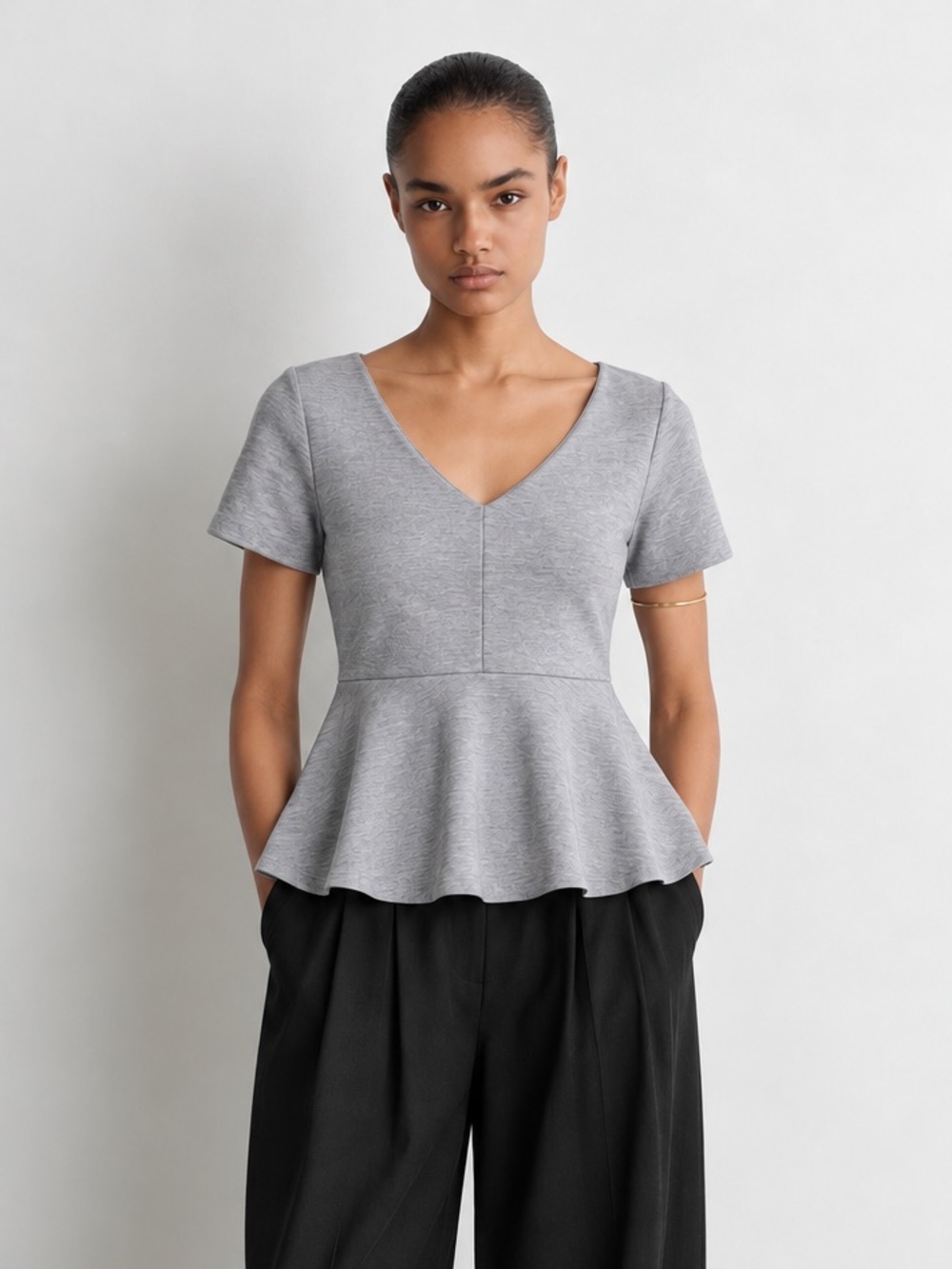 COS | Gray V-Neck Peplum Top